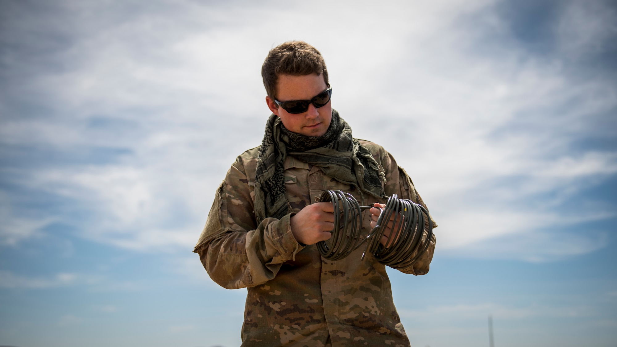 Members of the Explosive Ordnance Disposal unit, 812th Civil Engineer Squadron, 412th Test Wing, prepare unexploded ordnance and training munitions for demolition at the Precision Impact Range Area at Edwards Air Force Base, California, May 7. The 412th Test Wing uses the PIRA to conduct weapons and payload drops for flight tests. (Air Force photo by Giancarlo Casem)