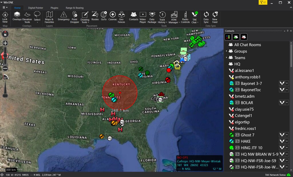A screenshot of Crisis Response Situational Awareness/Understanding Team Awareness Leader Kit (CRSSTALK) provided to U.S. Army National Guard members currently deployed in support of the Defense Department's COVID-19 response. (U.S. Army photo by PEO Soldier Public Affairs)