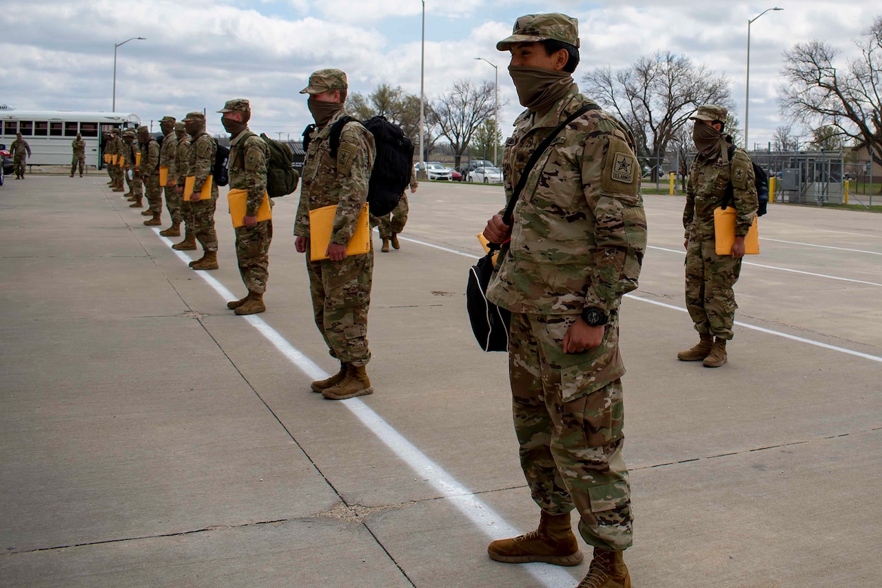 Soldiers arriving at their duty station.