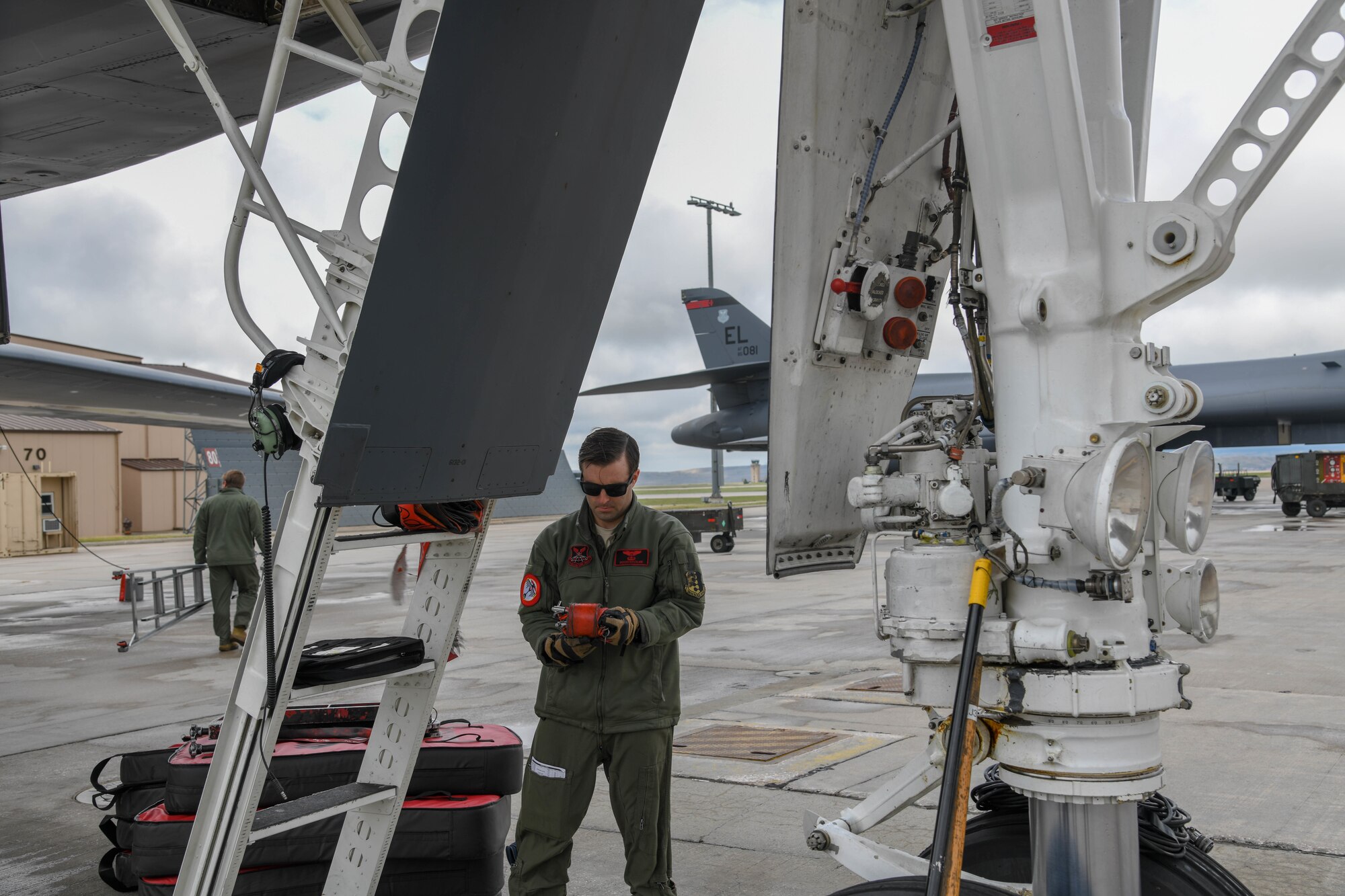 Aviator conducts pre-flight check