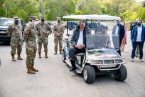 West Virginia Governor Jim Justice visits the state’s distribution center in Poca to recognize and thank West Virginia National Guard members, West Virginia Division of Homeland Security and Emergency Management staff, Mountaineer Food Bank, Facing Hunger Food Bank and West Virginia VOAD volunteers for the work they’ve done to support the state’s COVID-19 response efforts.