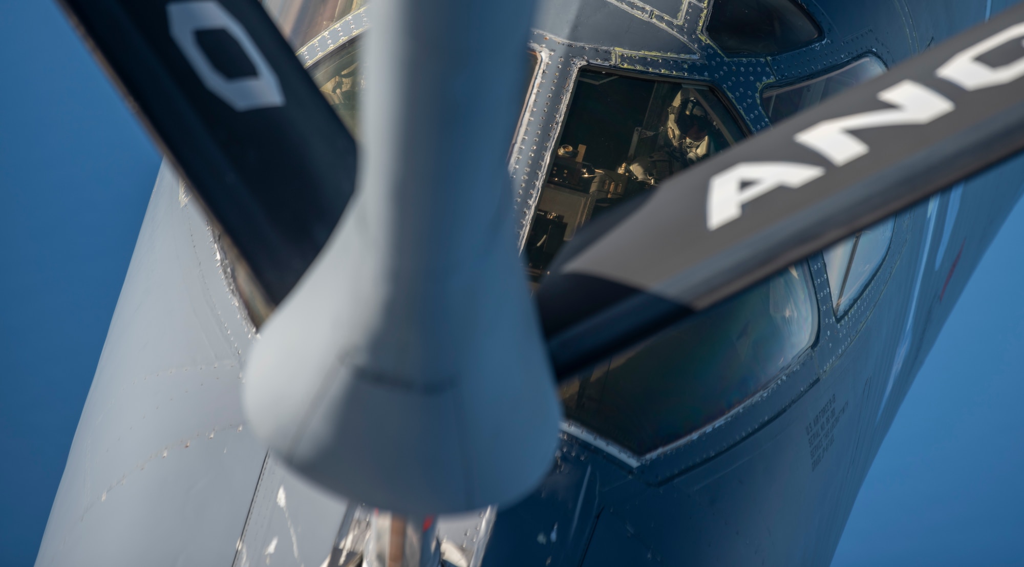 A 9th Expeditionary Bomb Squadron B-1B Lancer is refueled by an Ohio Air National Guard KC-135 Stratotanker from the 166th Aerial Refueling Squadron, May 12, 2020, during a training mission in the vicinity of Japan where they integrated with Japan Air Self Defense Force assets. The 9th EBS is deployed to Andersen Air Force Base, Guam, as part of a Bomber Task Force and is supporting Pacific Air Forces’ strategic deterrence missions and commitment to the security and stability of the Indo-Pacific region. (U.S. Air Force photo by Senior Airman River Bruce)