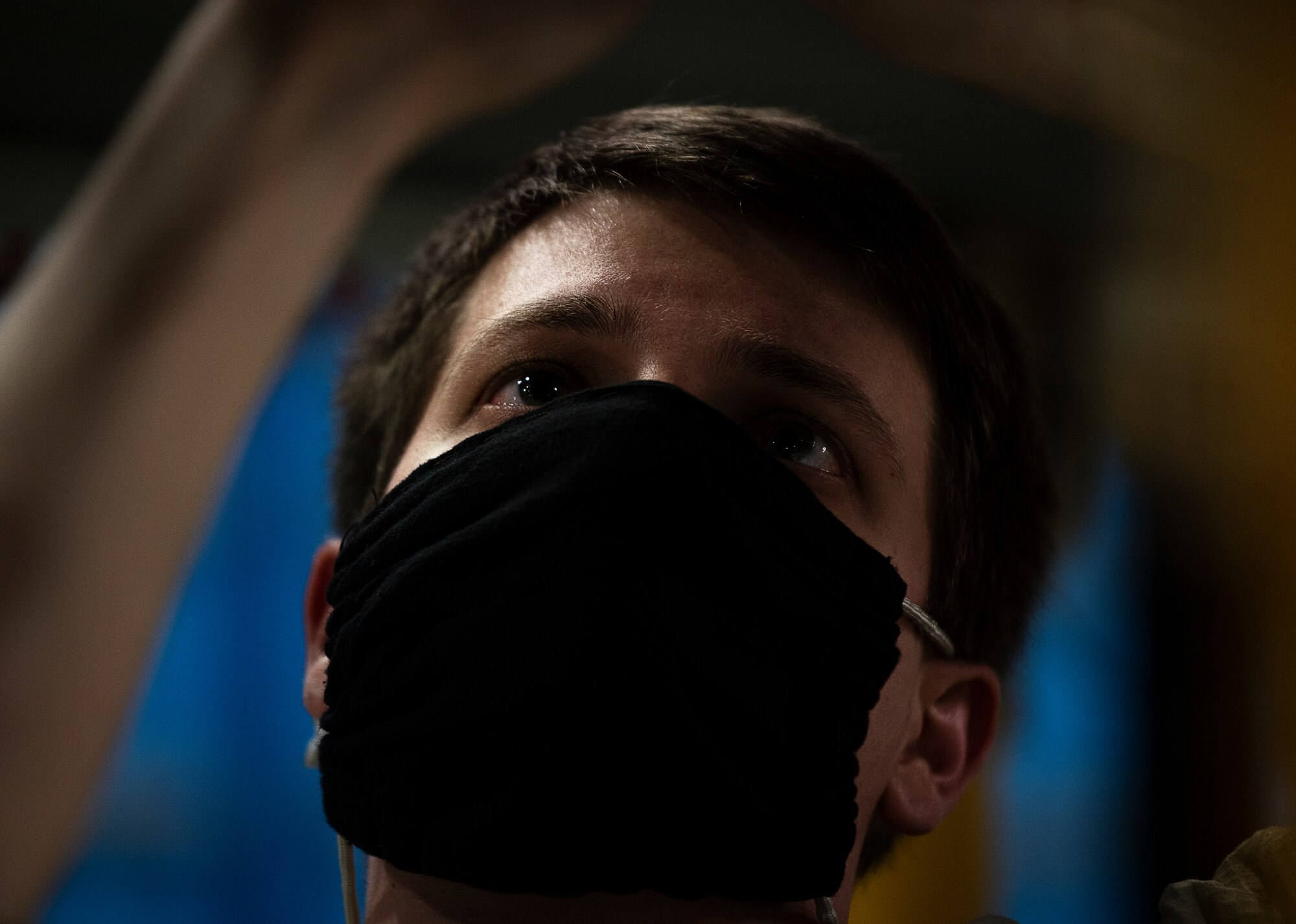 A propulsion flight Airman assigned to the 48th Component Maintenance Squadron fixes an engine while wearing personal protective equipment to combat the spread of COVID-19 at Royal Air Force Lakenheath, England, April 29, 2020.  The propulsion flight helped the 48th Maintenance Group earn the 2019 USAFE-AFAFRICA Clements McMullen Memorial Daedalian Weapon System Maintenance Trophy. (U.S. Air Force photo by Airman 1st Class Madeline Herzog)
