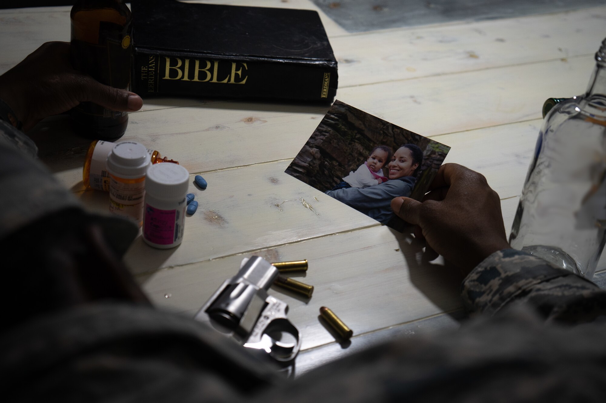 Staff Sgt. Shelton Sherrill, 403rd Wing public affairs specialist, creates a photo illustration showing the different 'methods' of dealing with depression and suicide. (U.S. Air Force photo illustration by Staff. Sgt. Shelton Sherrill)