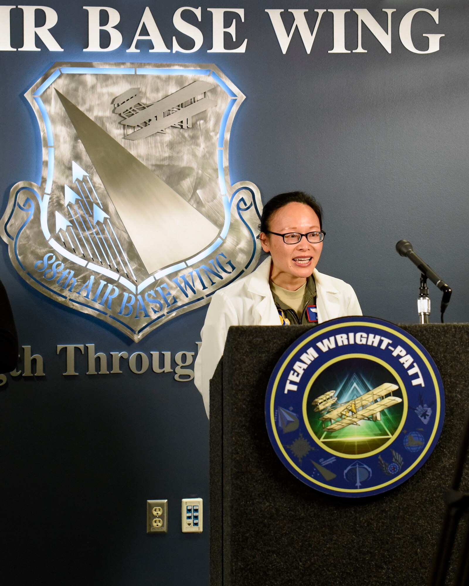 Col. Hui Ling Li, WPAFB COVID-19 incident commander and 88th Medical Group chief of Aerospace Medicine speaks during a Facebook Townhall meeting at Wright-Patterson Air Force Base, Ohio, March 18, 2020.  (U.S. Air Force photo by Ty Greenlees)