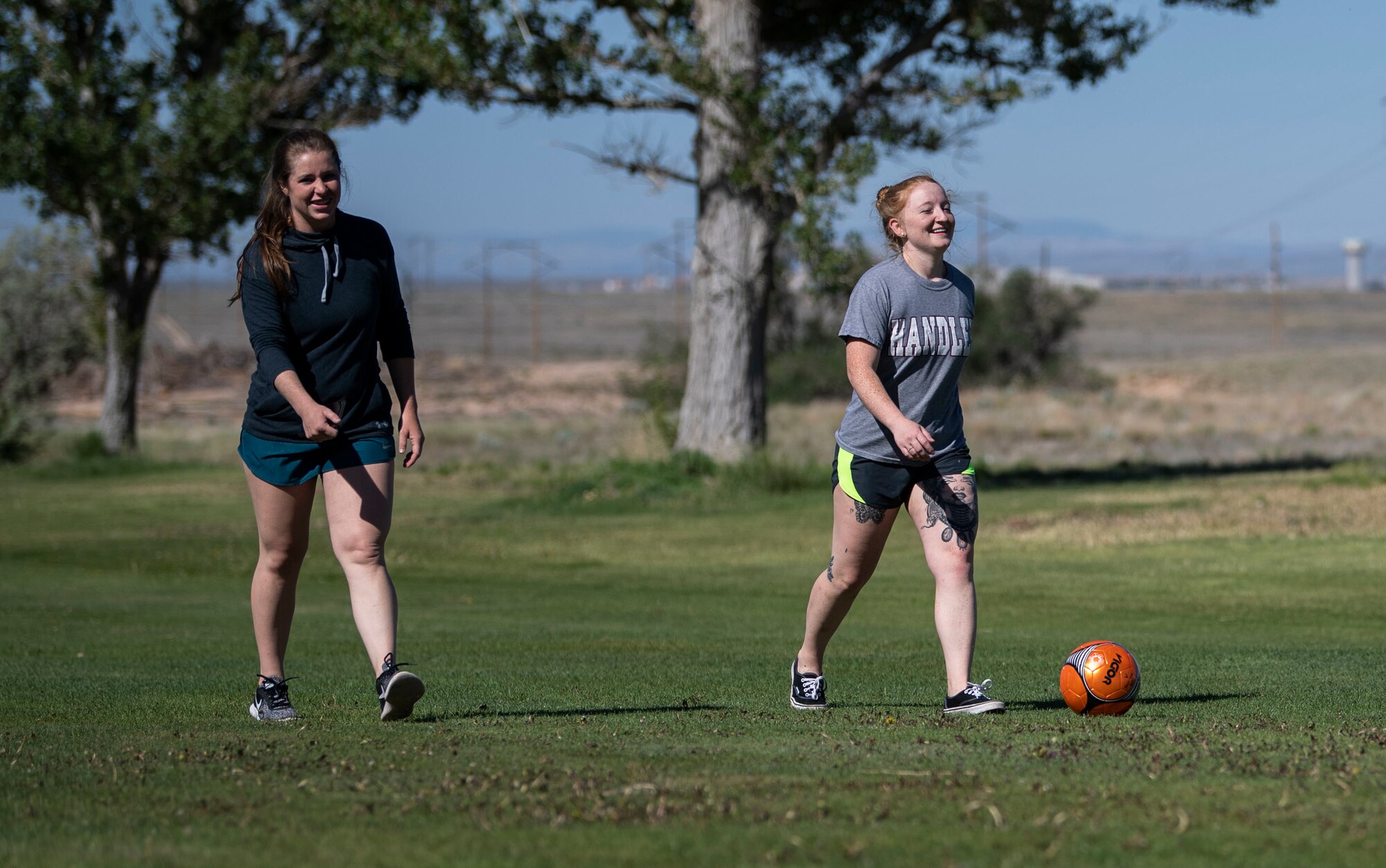 Defenders play footgolf.