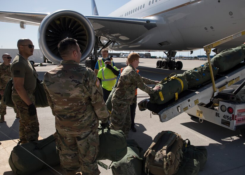 Soldiers assigned to the Utah National Guard's 1st Batallion, 211th Aviation Regiment, depart Roland R. Wright Air National Guard Base in Salt Lake City, Utah, May 7, 2020.