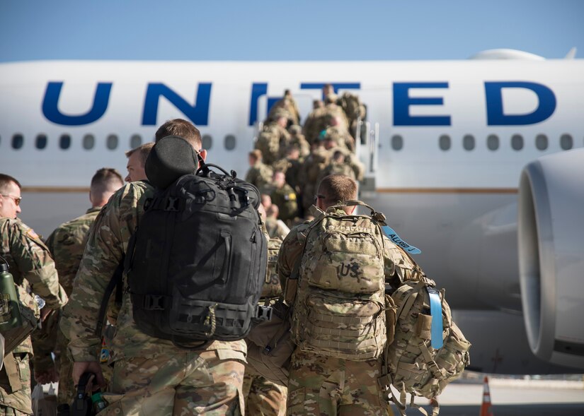 Soldiers assigned to the Utah National Guard's 1st Batallion, 211th Aviation Regiment, depart Roland R. Wright Air National Guard Base in Salt Lake City, Utah, May 7, 2020.