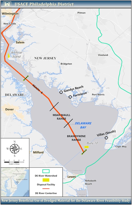 Map for New Jersey Beneficial Use of Dredged Material for the Delaware River Feasibility Study