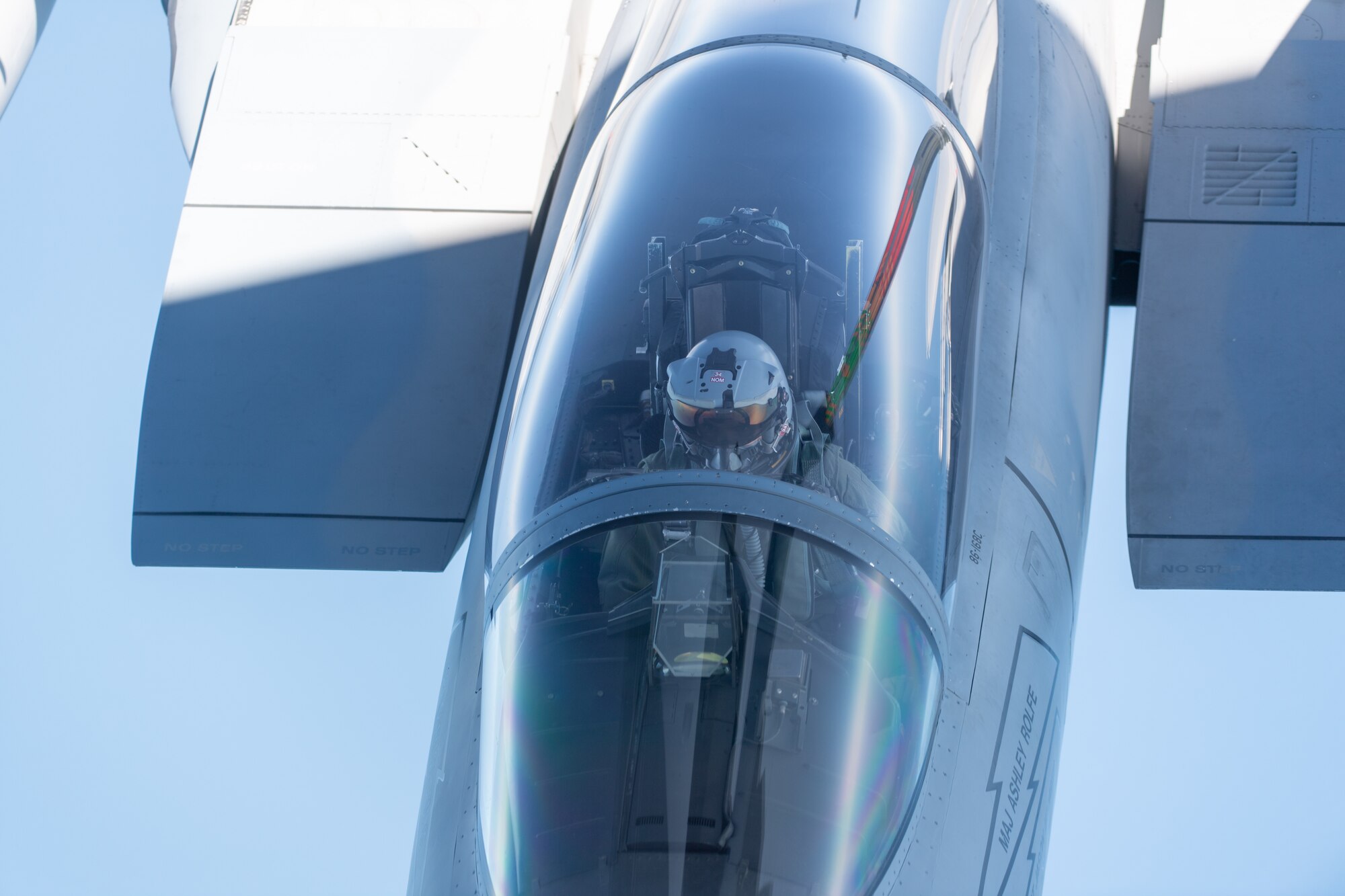An F-15 C Eagle with the 104th Fighter Wing, Massachusetts Air National Guard, Westfield, Mass., is refueled by a KC-10 Extender operated by the 76th and 78th Air Refueling Squadron, 514th Air Mobility Wing, Joint Base McGuire-Dix-Lakehurst, N.J., on May 13, 2020. The 514th performed their scheduled refuel missions in tandem with an #AmericaStrong flyover saluting and thanking all healthcare workers, first responders, and other essential personnel serving on the front lines of the fight against COVID-19. (U.S. Air Force photo by Tech. Sgt. Michael Hong)