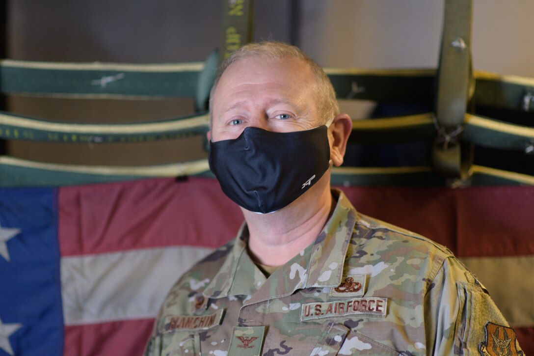 Col. Matthew Bianchini, 514th Maintenance Group commander, 514th Air Mobility Wing, Joint Base McGuire-Dix-Lakehurst, N.J., poses for a portrait on May 13, 2020. The 514th performed their scheduled refuel missions in tandem with an #AmericaStrong flyover saluting and thanking all healthcare workers, first responders, and other essential personnel serving on the front lines of the fight against COVID-19. (U.S. Air Force photo by Tech. Sgt. Michael Hong)