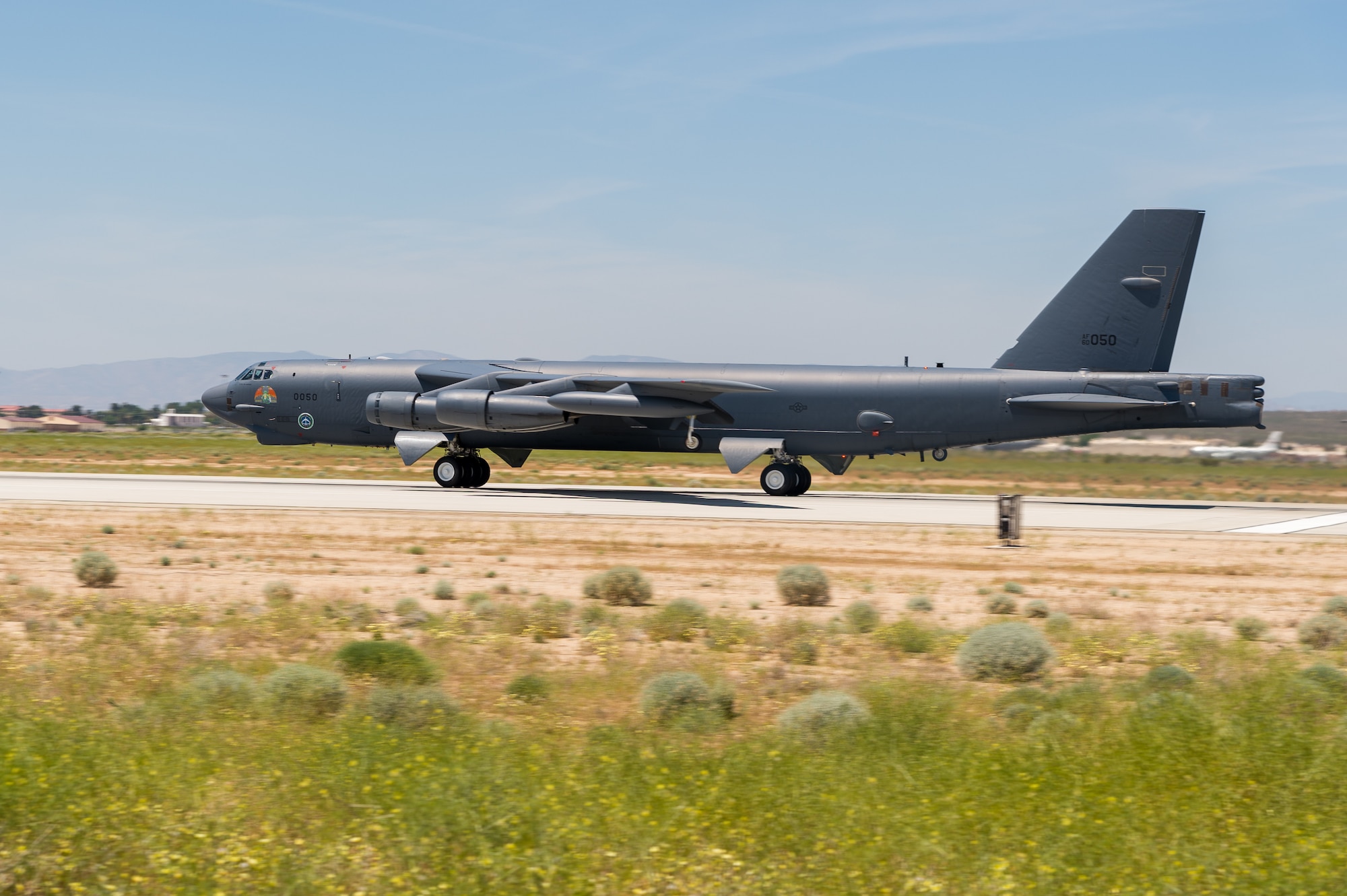 A B-52 from Edwards Air Force Base, California, will conduct a flyover over the Antelope Valley Area or the "Aerospace Valley" March 14. (Air Force photo by Ethan "Evac" Wagner)