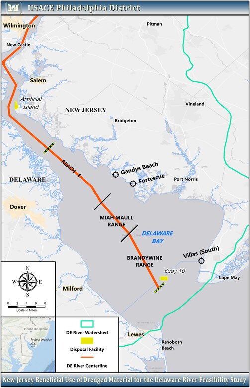 Map for New Jersey Beneficial Use of Dredged Material for the Delaware River Feasibility Study