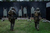 Force Reconnaissance Marines with the 31st Marine Expeditionary Unit’s Maritime Raid Force fire their M4A1 service rifles during a modified qualification as part of a close-quarters tactics range on Camp Hansen, Okinawa, May 11, 2020. The 31st MEU, the Marine Corps’ only continuously forward-deployed MEU, provides a flexible and lethal force ready to perform a wide range of military operations as the premier crisis response force in the Indo-Pacific region. (Official U.S Marine Corps photo by Cpl. Isaac Cantrell)