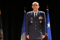 Col. Marc Greene, 628th Air Base Wing and joint base commander, stands at attention during a change of command ceremony at Joint Base Charleston, S.C., May 13, 2020. Greene is a U.S. Air Force Academy Graduate, class of 2000. He most recently served as the commander of the 305th Operations Group at Joint Base McGuire-Dix-Lakehurst and is a command pilot with more than 3,300 flight hours.