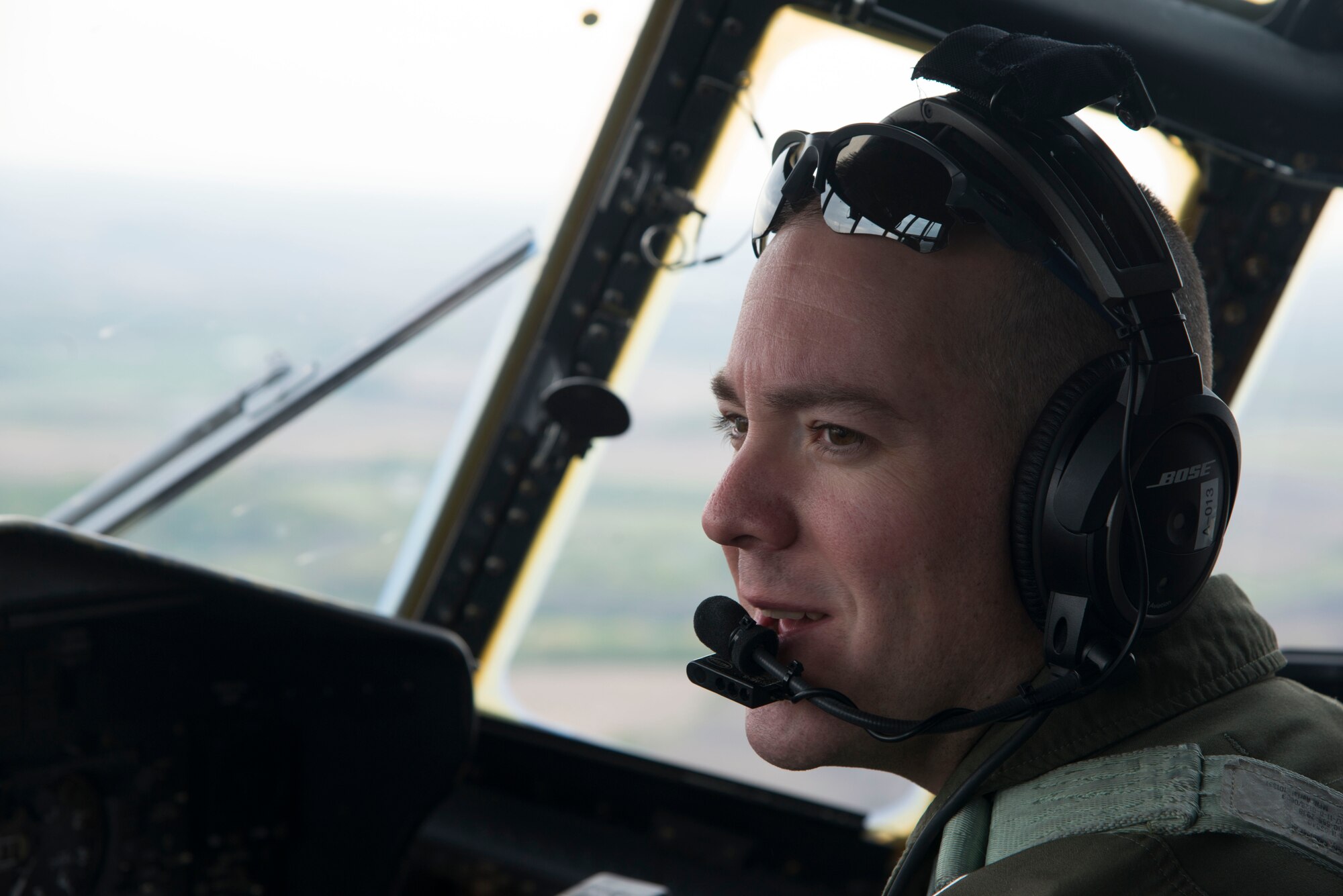 Capt. Mike McFadden, 96th Airlift Squadron pilot, piloted a U.S. Air Force C-130 during a flyover in Minnesota, May 13, 2020. The 934th Airlift Wing along with the Minnesota National Guard’s 133rd Airlift Wing flew statewide flyovers in recognition of those on the frontlines of the COVID-19 pandemic response as part of Operation American Resolve. (U.S. Air Force photo by Chris Farley)