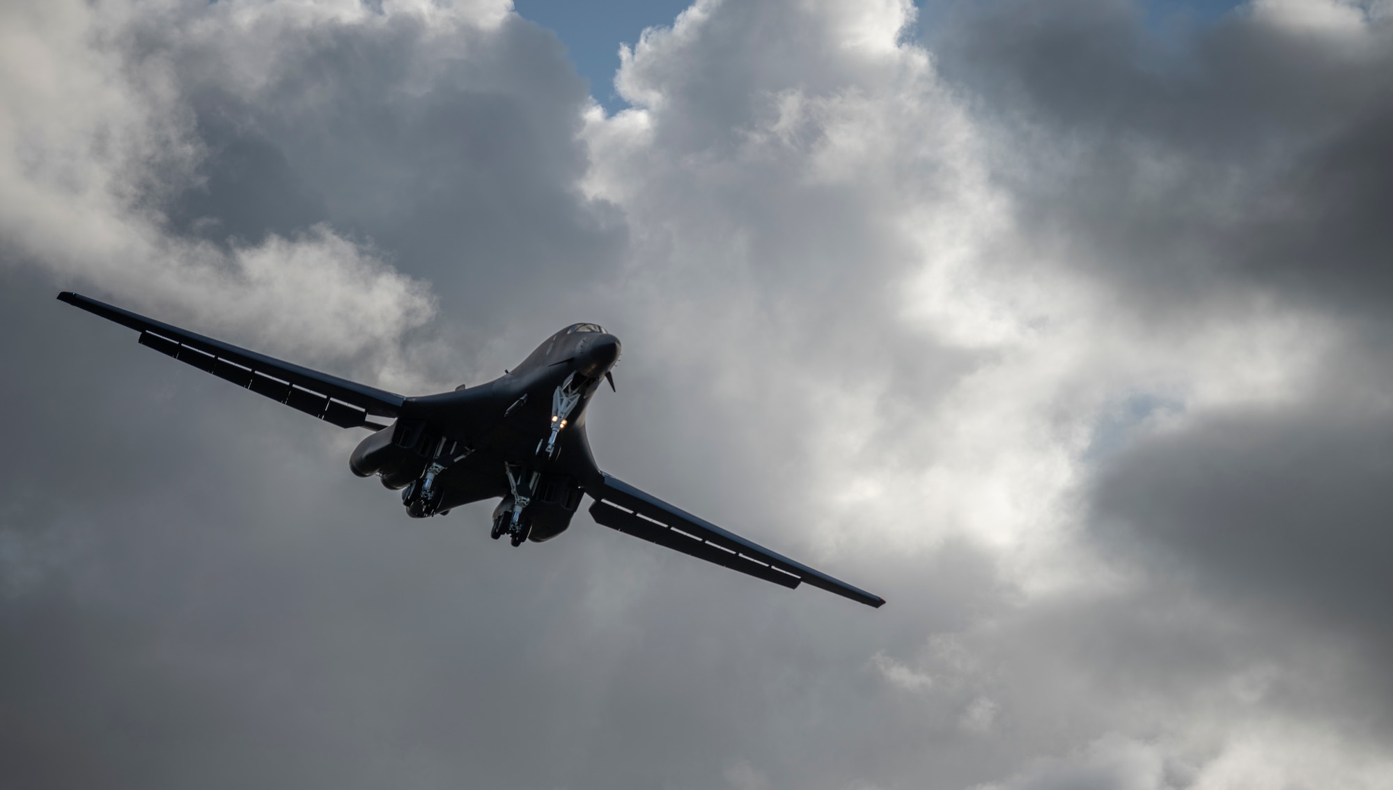 A 9th Expeditionary Bomb Squadron B-1B Lancer lands at Andersen Air Force Base, Guam, May 14, 2020, after completing a training mission in the East China Sea. The 9th EBS deployed to Guam along with 200 Airmen assigned to the 7th Bomb Wing at Dyess AFB, Texas, as part of a Bomber Task Force and is supporting Pacific Air Forces’ strategic deterrence missions and commitment to the security and stability of the Indo-Pacific region. (U.S. Air Force photo by Senior Airman River Bruce)