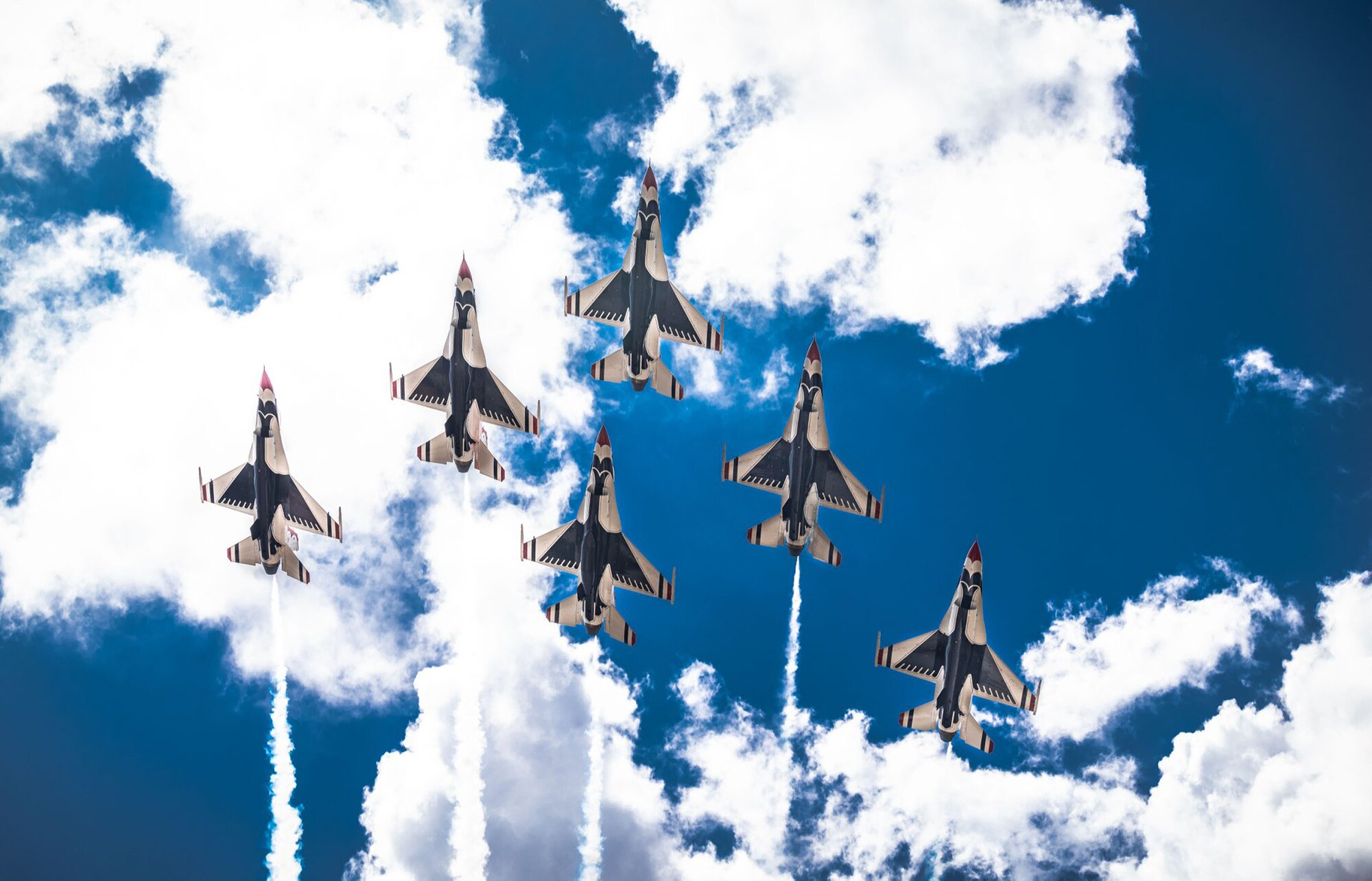 The United States Air Force Air Demonstration Squadron “Thunderbirds” fly over Joint Base San Antonio-Randolph during their America Strong salute May 13.
