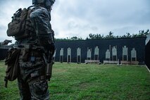 A Force Reconnaissance Marine with the 31st Marine Expeditionary Unit’s Maritime Raid Force draws his M45A1 service pistol during a modified qualification as part of a close-quarters tactics range on Camp Hansen, Okinawa, May 11, 2020. The 31st MEU, the Marine Corps’ only continuously forward-deployed MEU, provides a flexible and lethal force ready to perform a wide range of military operations as the premier crisis response force in the Indo-Pacific region. (Official U.S Marine Corps photo by Cpl. Isaac Cantrell)