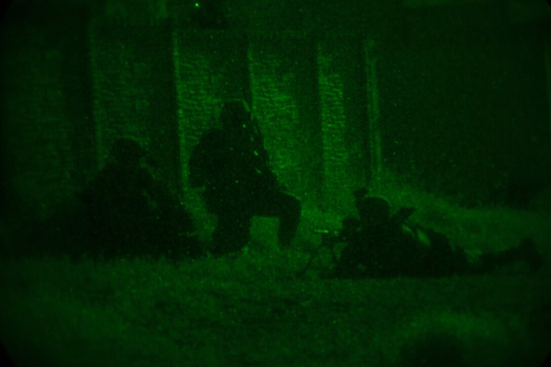 U.S. Marines with All-Domain Reconnaissance Detachment, 15th Marine Expeditionary Unit, provide security during a helicopter raid at Marine Corps Base Camp Pendleton, California, May 6, 2020. ADR Det. enables the 15th MEU’s ability to maneuver freely through designated areas of operations by conducting episodic, specialized and limited-scale raids. (U.S. Marine Corps photo by Lance Cpl. Brendan Mullin)