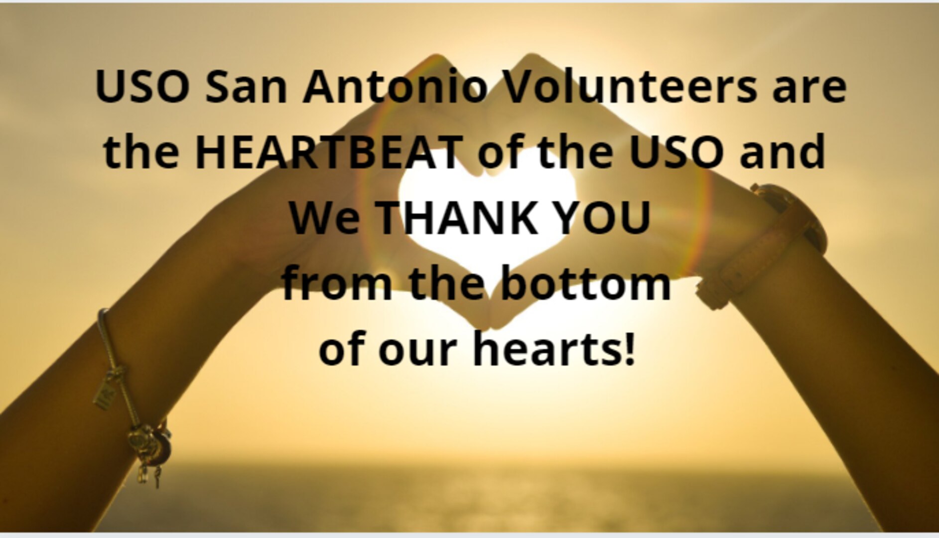 This image was shared on the United Service Organizations San Antonio Facebook page, April 25, 2020 during national volunteer week. The USO considers their volunteers as family.