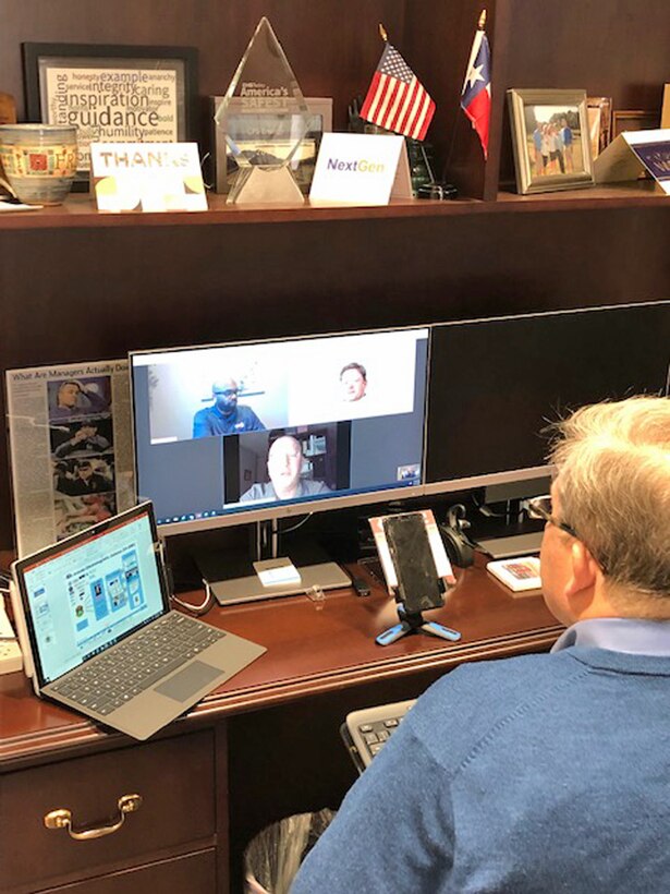 Fred Bonewell, chief of security and safety, and gas solutions officer for CPS Energy, meets virtually with JBSA-Electromagnetic Defense Initiative members May 12, 2020.