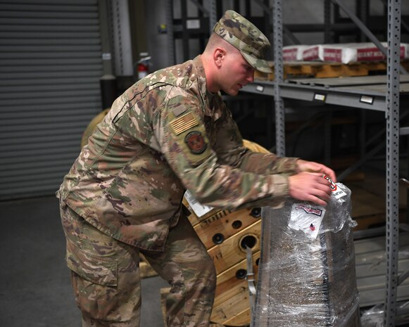 Senior Airman Logan Smith, 628th Civil Engineering Squadron water and fuels systems maintenance specialist, inspects a water fountain to be installed on Joint Base Charleston, S.C., May 12, 2020. Water and fuel systems maintenance specialists manage the plumbing, wastewater collection systems, liquid fuel storage and natural gas distribution systems on every base. This maintenance can include the waste systems that keep bases clean and sanitary. Water and fuel system maintainers have kept up operations during the COVID-19 physical distancing posture in order to ensure base cleanliness and the health and wellness of our JB Charleston teammates.