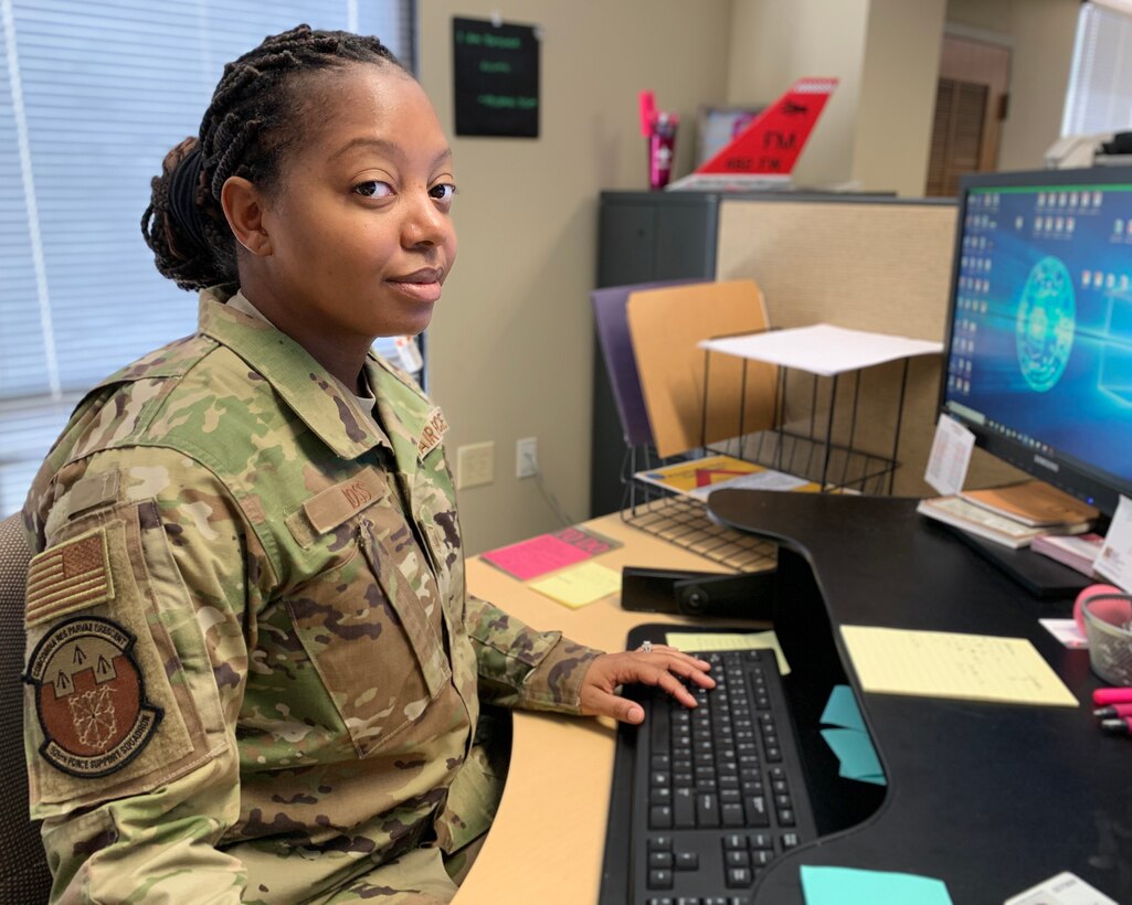 Master Sgt. Randi Ross, 926th Wing Yellow Ribbon Reintegration Program coordinator, works to ensure all 926th Wing deployed members and their families have a chance to attend a YRRP event, May 14, 2020, Nellis Air Force Base, Nevada.