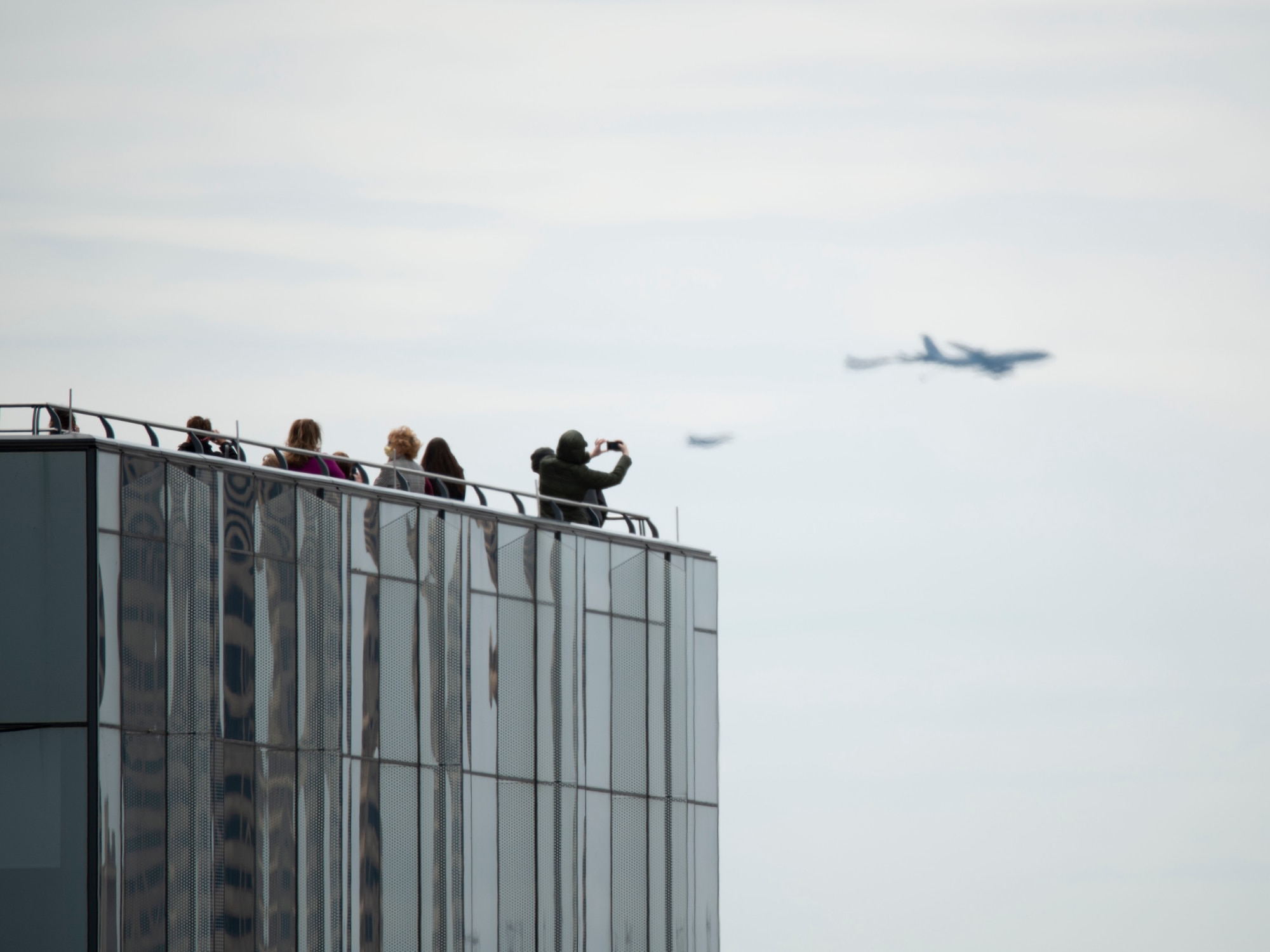 Members assigned to the 158th Fighter Wing, from the Vermont Air National Guard Base, Vt. and 914th Air Refueling Wing, from Niagara Air Reserve Station, Niagara Falls, N.Y. fly over the city of Buffalo, N.Y. on May 12, 2020.  The flyover was part of a Salute WNY exercise to show appreciation for healthcare workers, first responders and essential employees. (U.S. Air National Guard photo by Airman 1st Class Michael Janker)