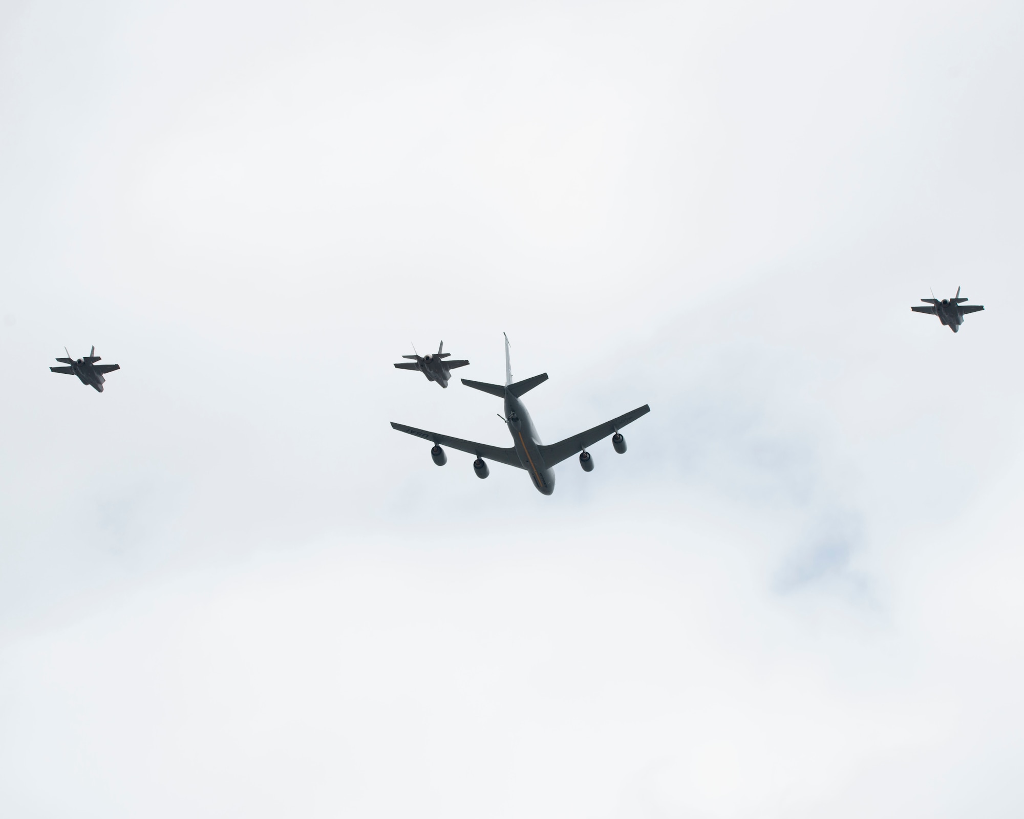 Members assigned to the 158th Fighter Wing, from the Vermont Air National Guard Base, Vt. and 914th Air Refueling Wing, from Niagara Air Reserve Station, Niagara Falls, N.Y. fly over the city of Buffalo, N.Y. on May 12, 2020.  The flyover was part of a Salute WNY exercise to show appreciation for healthcare workers, first responders and essential employees. (U.S. Air National Guard photo by Airman 1st Class Michael Janker)