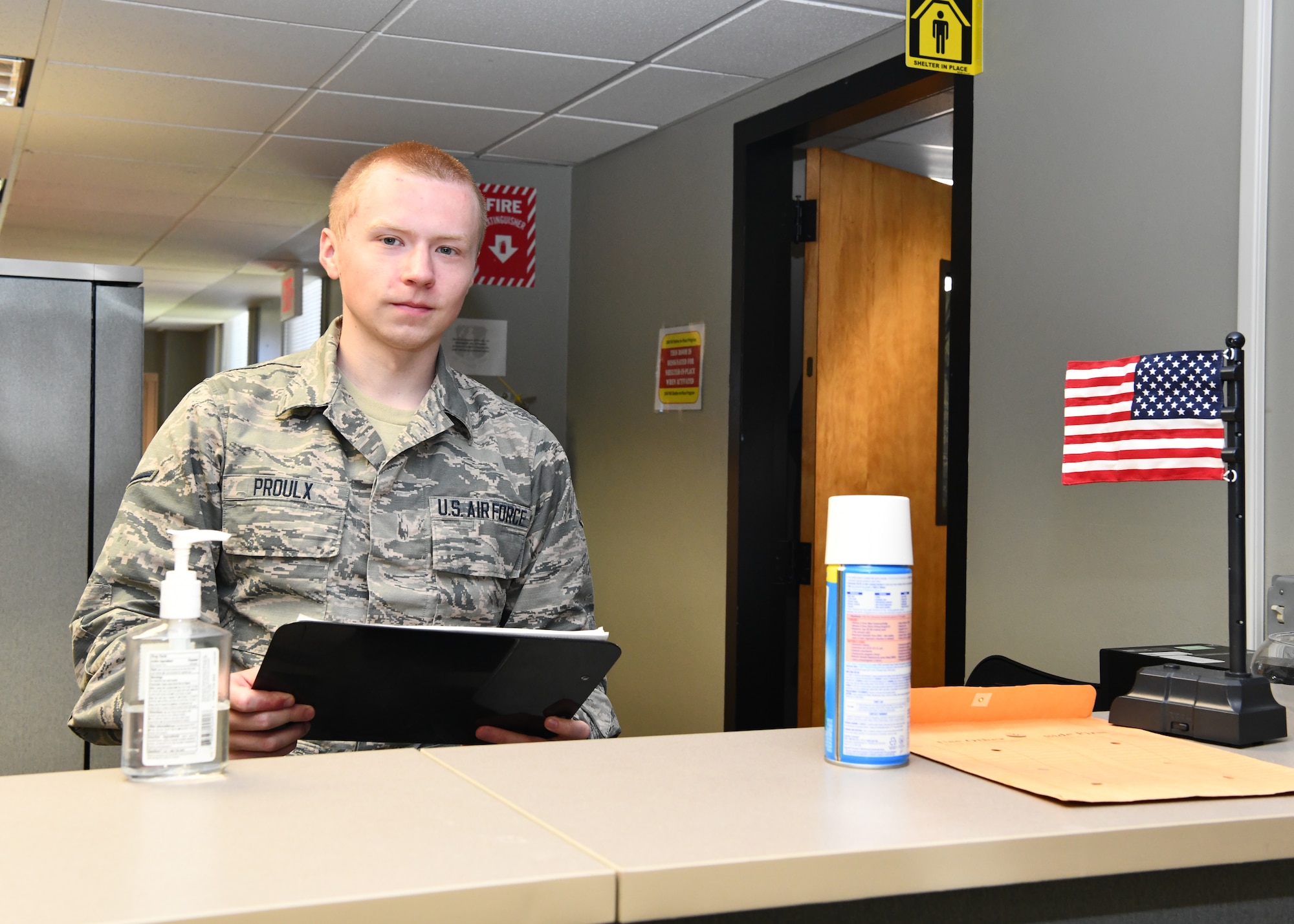 While the 104th Fighter Wing continues to support the COVID-19 response mission, Airmen behind-the-scenes are working hard to take care of their peers and ensure the mission continues to run smoothly.  Airman Jack Proulx is a financial management technician in the comptroller flight at the 104th Fighter Wing. He works part-time in the comptroller office while going to school full-time.  (U.S Air National Guard Photos by Master Sgt. Lindsey Sarah Watson-Kirwin)