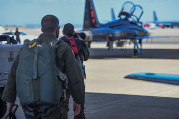 Pilots take to the sky in T-38 Talons in part of Beale's contribution to the Air Force Salutes campaign as a sign of support to healthcare professionals, first responders, and essential personnel who risk their lives every day during the COVID-19 pandemic as well as those staying at home to "flatten the curve" of the virus.