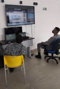 Students from countries across the Americas learn professional military education from IAAFA staff via distance learning during the 2020 Alpha Cycle. (Courtesy Photo)