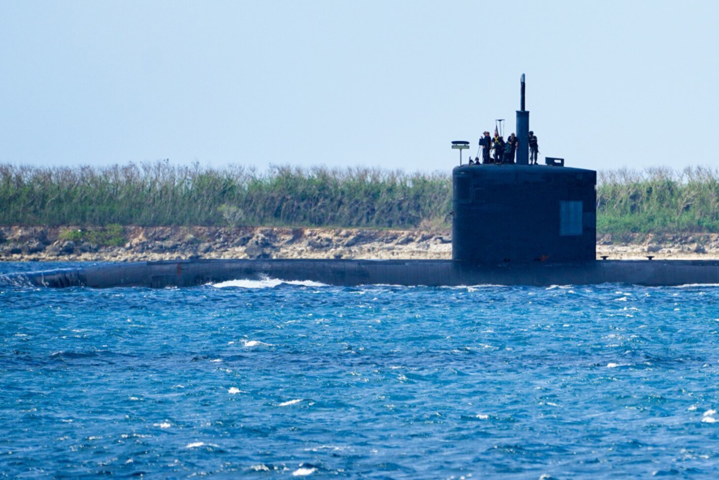 USS Asheville (SSN 758) transits Apra Harbor as part of regularly scheduled operations in the Indo-Pacific area of operations.