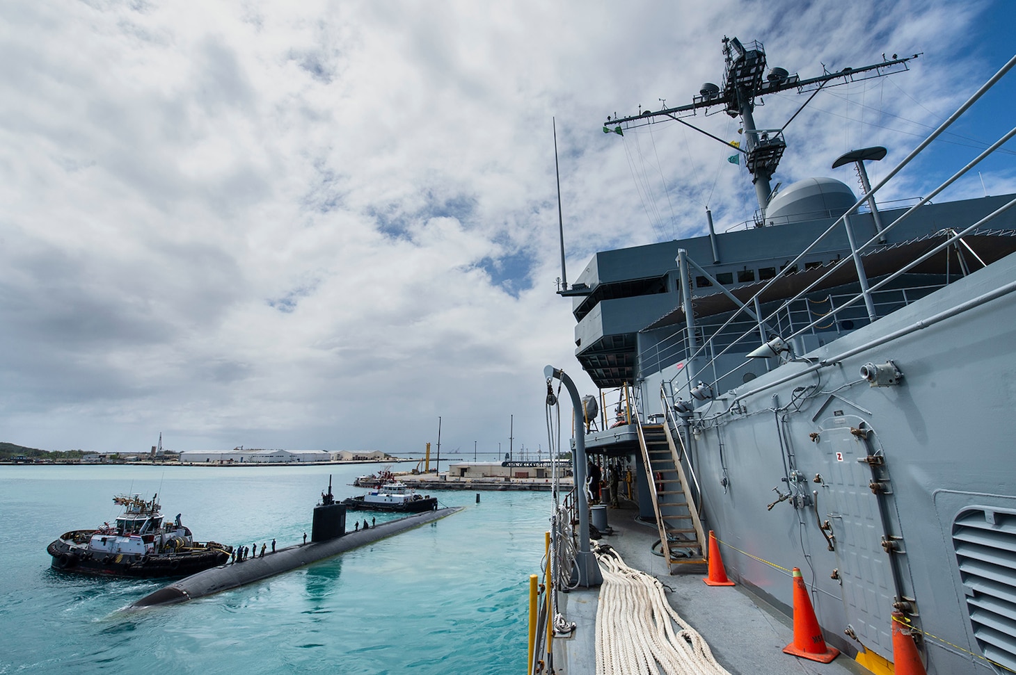 USS Alexandria (SSN 757) prepares to depart Apra Harbor as part of regularly scheduled operations in the Indo-Pacific.