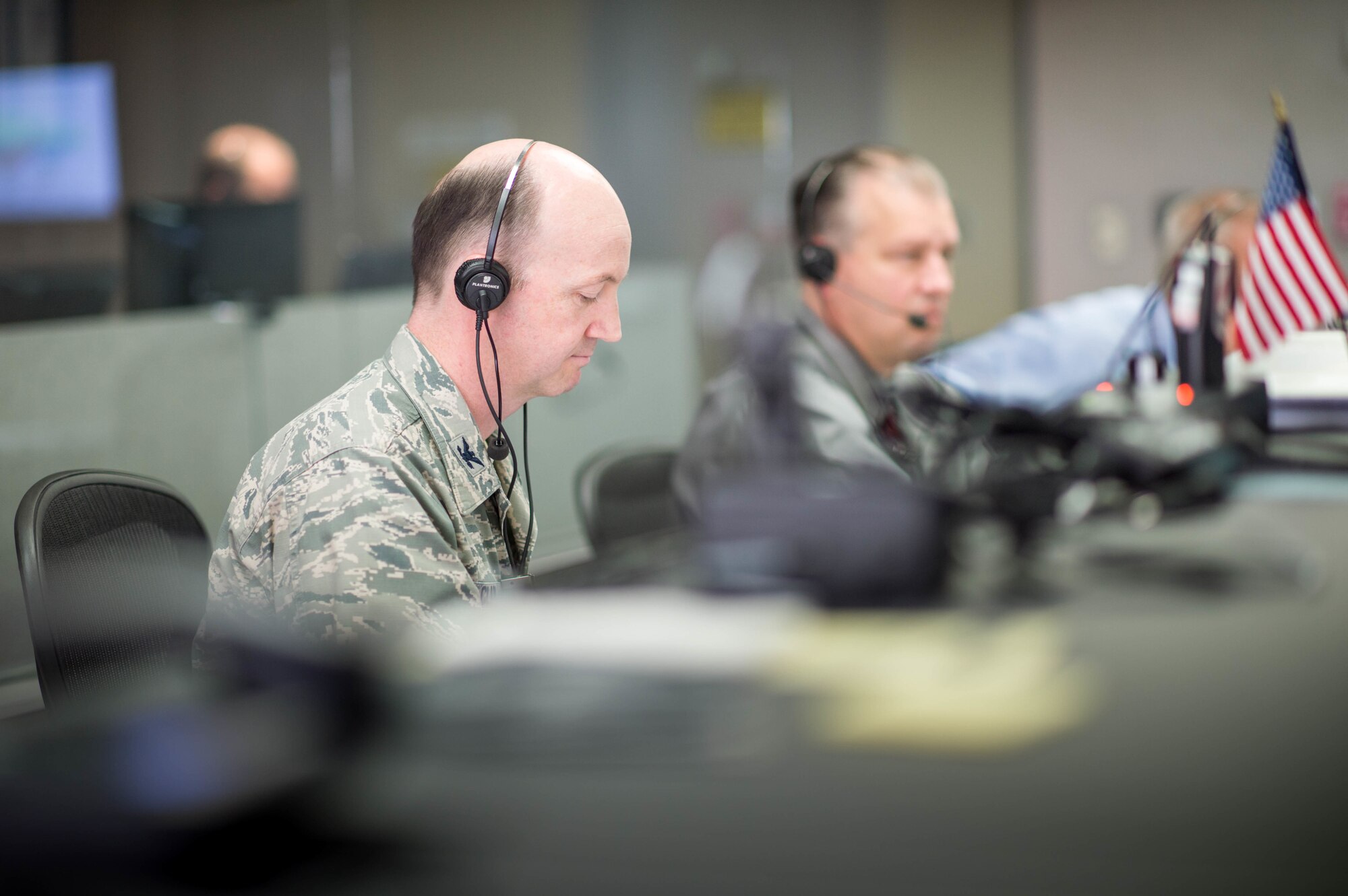 U.S. Air Force Col. Shane Clark, senior materiel leader from the Space and Missile Systems Center’s Launch Enterprise Systems Directorate, and chief of the Atlas V and Delta IV division, runs through a countdown checklist during a mission dress rehearsal at Cape Canaveral Air Force Station, along Florida's Space Coast. (U.S. Air Force photo/Van De Ha)