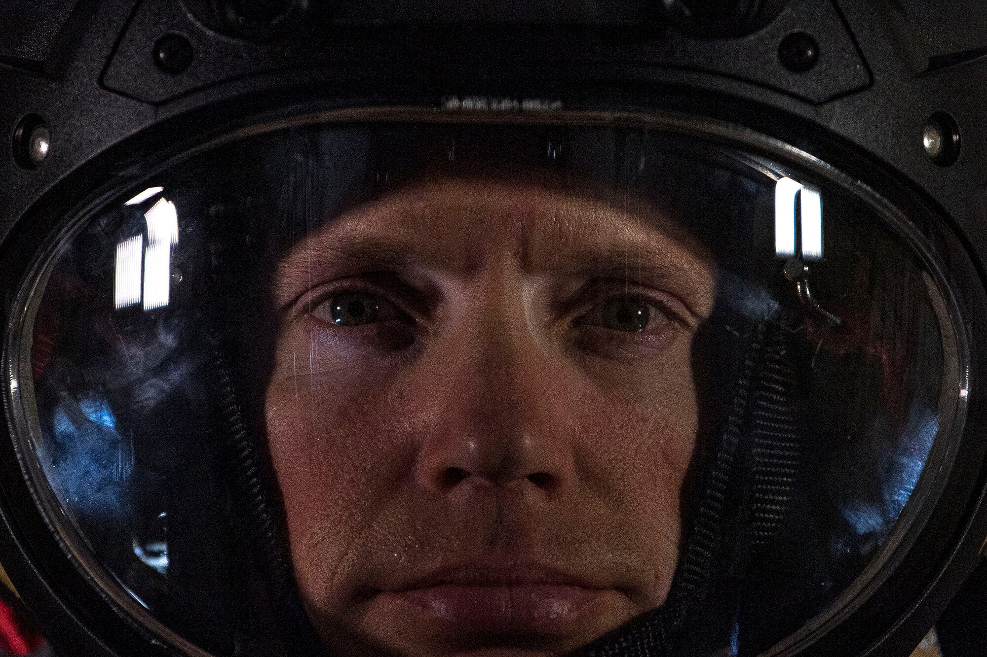 U.S. Air Force Lt. Col. Kelly Hannum, 51st Mission Support Group deputy commander, dons an Explosive Ordnance Disposal 10 Bomb Suit, May 18, 2020, at Osan Air Base, Republic of Korea. Despite his setback of Tourette syndrome, which is a nervous system disorder involving repetitive movements or unwanted sounds, his condition didn’t prevent his ability to neutralize bombs. (U.S. Air Force photo by Staff Sgt. Greg Nash)