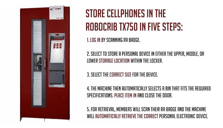 The 50th Contracting Squadron recently awarded a contract to AutoCrib of Tustin, California, to install automated cell phone lockers inside each restricted area portal at Schriever Air Force Base, Colorado. The lockers will bring additional convenience, protection and support to both Schriever members and the mission here. (U.S. Air Force graphic by Airman Amanda Lovelace)