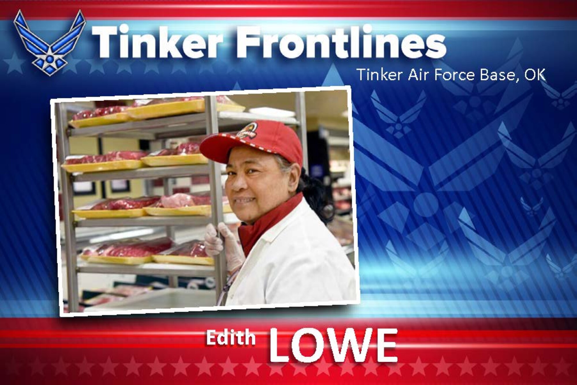 Edith Lowe, a work leader in the meat department at the Tinker Commissary, has worked here for almost 20 years.