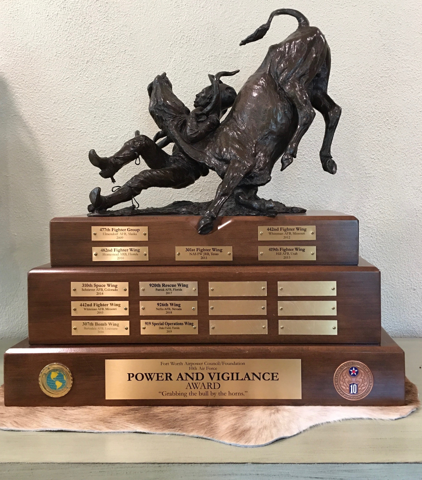 Power and Vigilance trophy sitting on a flat surface