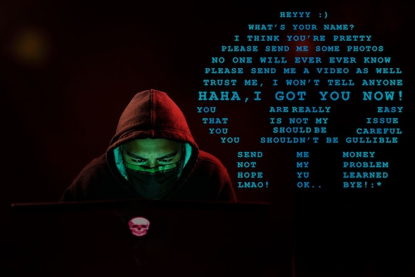 Sexual extortion, often called “sextortion,” continues to pose a significant threat to netizens and cyber surfers everywhere—even in the military. Special agents with the Air Force Office of Special Investigations are combatting sextortion through community outreach and education. The office also actively investigates such threats against the Air Force and its people. (U.S. Air Force illustration by Staff Sgt. Joshua Magbanua)