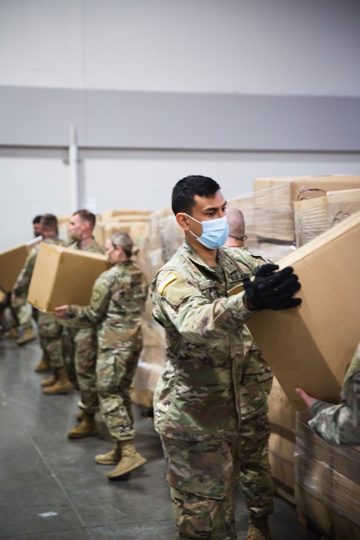 As of May 14, 2020, the Utah National Guard has packaged 487,419 items of PPE, and delivered 45,066 packages to 3,601 businesses across Utah, from an improvised warehouse at the Salt Palace in Salt Lake City, Utah.