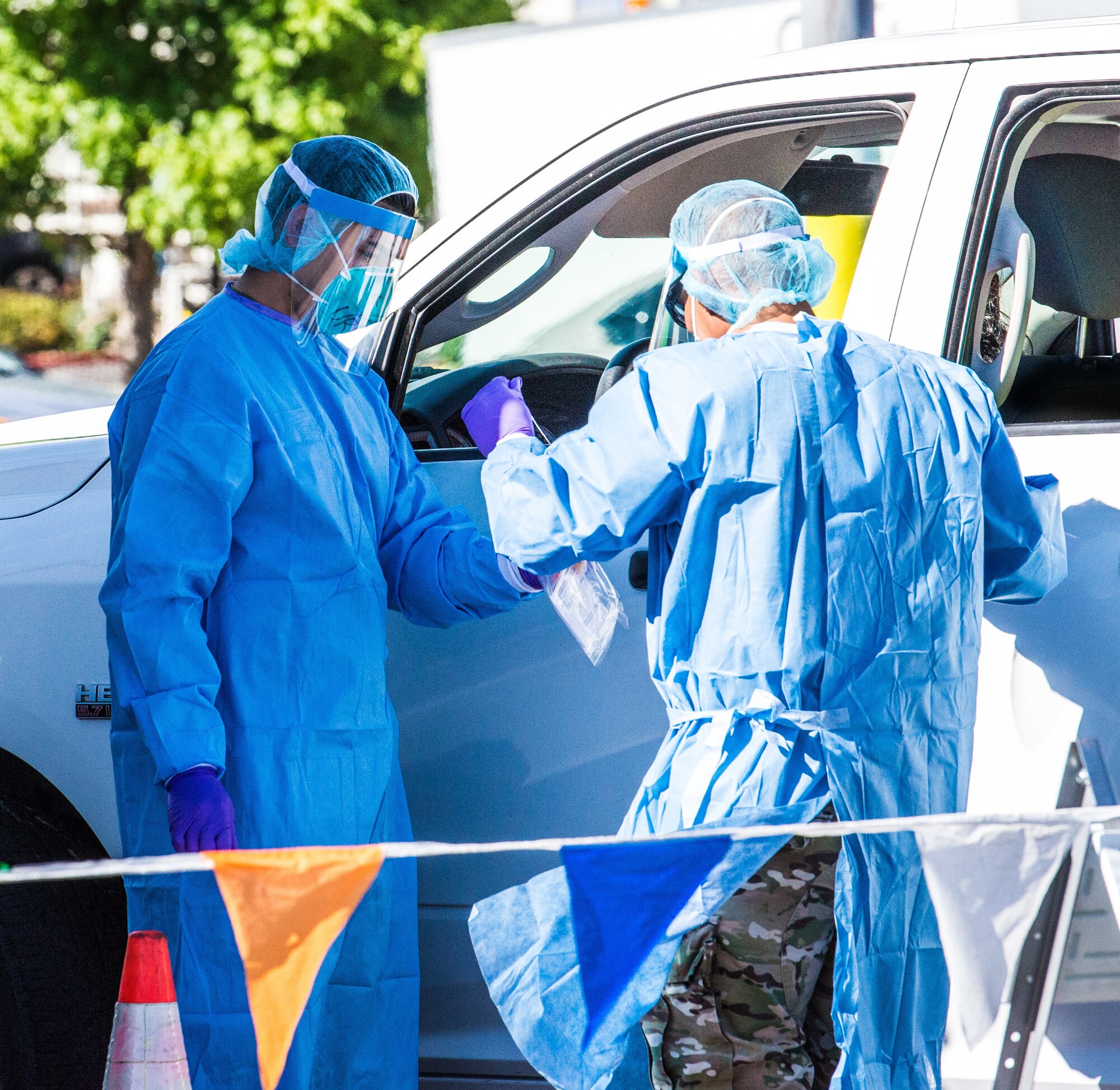 The 150th Medical Group, as part of the New Mexico National Guard Joint Task Force, is assisting the state’s COVID-19 response by supporting a coronavirus testing site at the Wellesley Health Center.