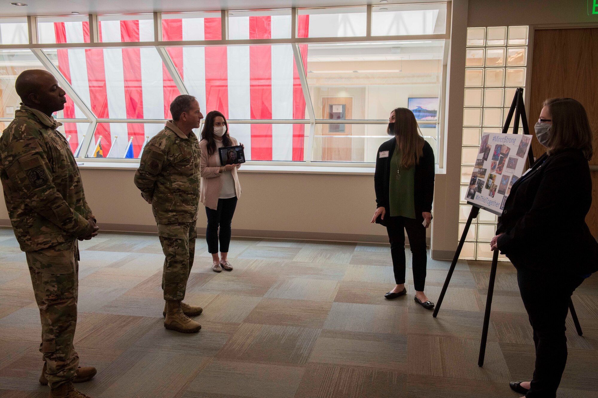 Air Force Chief of Staff Gen. David L. Goldfein and Chief Master Sgt. of the Air Force Kaleth O. Wright receive briefings from key spouses at Minot Air Force Base, North Dakota, May 14, 2020. Air Force Chief of Staff Gen. David L. Goldfein and Chief Master Sgt. of the Air Force Kaleth O. Wright’s visit centered around the efforts of Team Minot to combat the COVID-19 pandemic and successfully execute the Global Striker mission.  (U.S. Air Force photo by Airman 1st Class Jesse Jenny)