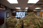 Air Force Chief of Staff Gen. David L. Goldfein and Chief Master Sgt. of the Air Force Kaleth O. Wright participate in a Zoom meeting in the 91st Missile Wing at Minot Air Force Base, North Dakota, May 14, 2020. Air Force Chief of Staff Gen. David L. Goldfein and Chief Master Sgt. of the Air Force Kaleth O. Wright’s visit centered around the efforts of Team Minot to combat the COVID-19 pandemic and successfully execute the Global Striker mission.  (U.S. Air Force photo by Airman 1st Class Jesse Jenny)