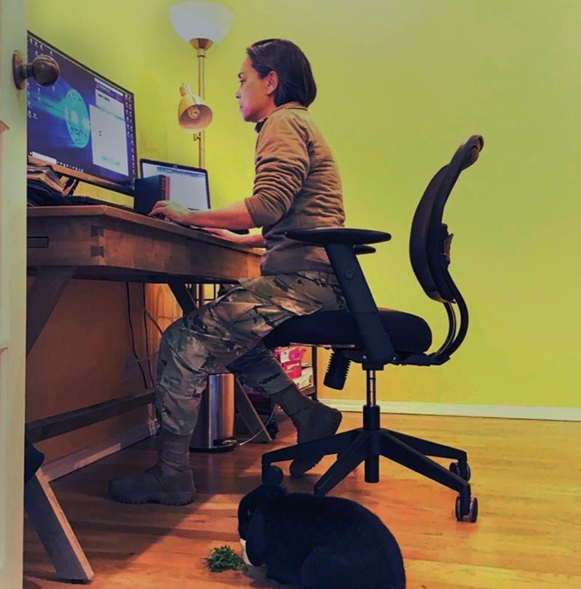 Col. Esther Sablan, commander of the 150th Special Operations Wing, participates in first virtual unit training assembly for April 2020 drill