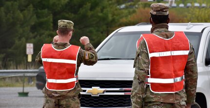 About 10 Soldiers from the Maryland Army National Guard’s 115th Military Police Battalion began supporting the first state-sponsored, community-based COVID-19 testing site May 14, 2020, at the Carroll County Agriculture Center in Westminster, Maryland.