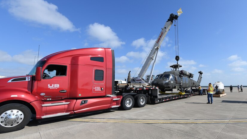 A UH-60L fuselage and operational helicopter were transported from Corpus Christi Army Depot to Wichita State University where researchers at the National Institute of Aviation Research (NIAR) will create a virtual model of the work horse of Army aviation.