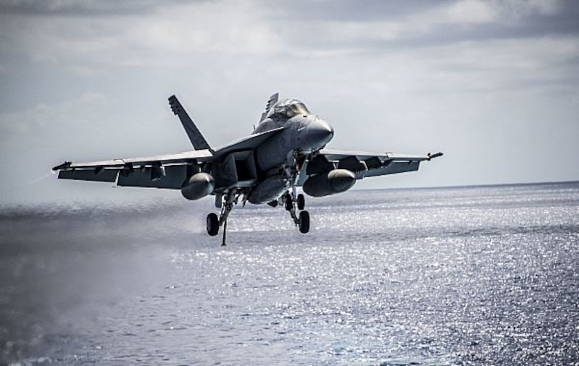 180721-N-MT837-0075 
PACIFIC OCEAN (July 21, 2018) An F/A-18F Super Hornet assigned to the “Bounty Hunters” of Strike Fighter Squadron (VFA) 2 prepares to make an arrested landing on the aircraft carrier USS Carl Vinson (CVN 70) during the 2018 Rim of the Pacific Exercise (RIMPAC). Twenty-five nations, 46 ships, five submarines, and about 200 aircraft and 25,000 personnel are participating in RIMPAC from June 27 to Aug. 2 in and around the Hawaiian Islands and Southern California. The world’s largest international maritime exercise, RIMPAC provides a unique training opportunity while fostering and sustaining cooperative relationships among participants critical to ensuring the safety of sea lanes and security of the world’s oceans. RIMPAC 2018 is the 26th exercise in the series that began in 1971.  (U.S. Navy photo by Mass Communication Specialist 3rd Class Dylan M. Kinee/Released)