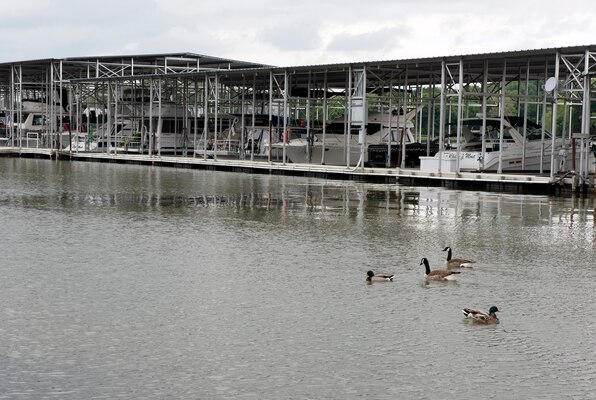 Boats are docked in their slips May 19, 2020 at Cherokee Steakhouse, Marina and Campground on the shoreline of Old Hickory Lake in Lebanon, Tennessee. Marinas in the Cumberland River Basin, including at this location, were granted 90 days of rent abatement from the U.S. Army Corps of Engineers Nashville District during these times of uncertainty, which allows the marinas to utilize their on-hand cash to keep their businesses operational while sustaining impacts caused by COVID-19. (USACE photo by Lee Roberts)